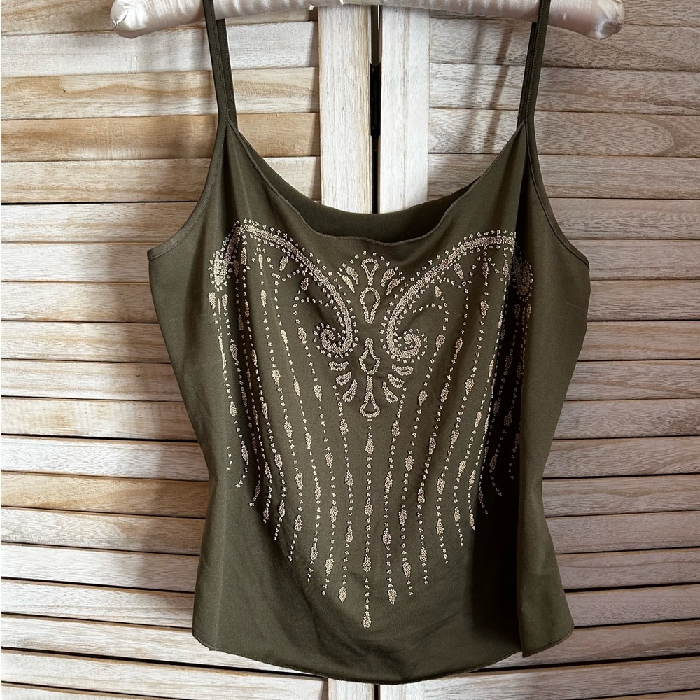 Embellished Olive Green Women's Top